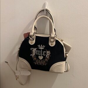 Juicy Couture Black and Cream Embroidered Satchel